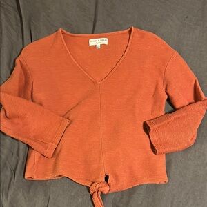 Orange V-Neck Tie-Front Sweater